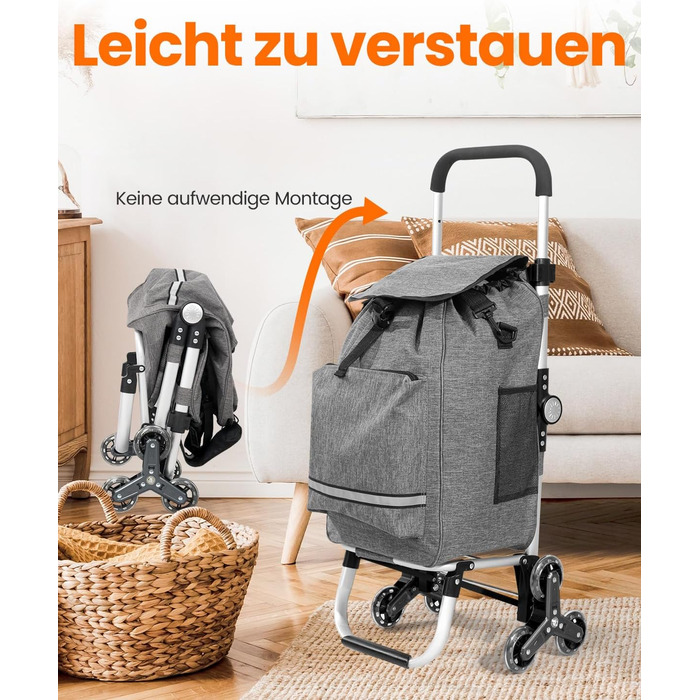 Складаний візок для покупок Homecall 50L з охолодженням, 3-в-1: візок, сумка на колесах, тачка (темно-сірий, сходинкові колеса)