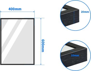 Дзеркало Boromal Spiegel чорне 40x60 см з металевим обрамленням для ванної, туалету, спальні