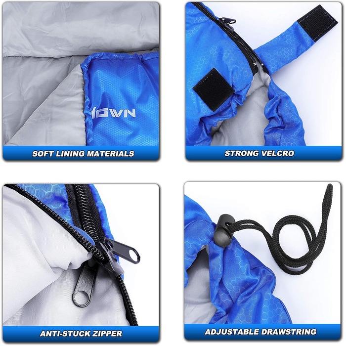 Yordawn Sleeping Bag - Outdoor Camping & Travel - Adult & Kids - 3-4 Season, Ultralight, Waterproof, Blue