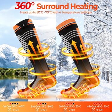 Гріючі шкарпетки для жінок та чоловіків з акумулятором 6000mAh, 9 годин роботи, керування через додаток, 4 режими нагріву, для катання на лижах, полювання, риболовлі, кемпінгу та активного відпочинку