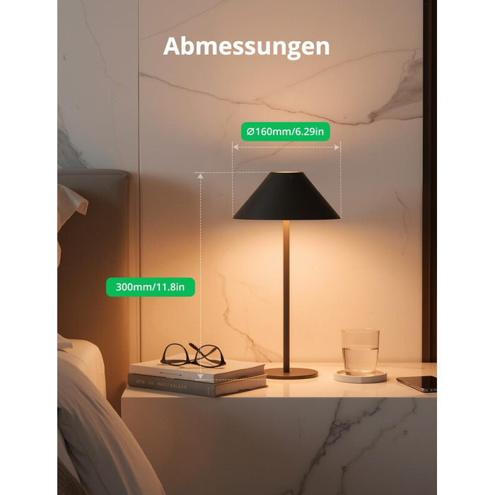 BOJIM 2 шт. LED настільна лампа з акумулятором, бездротова, USB, диммування, магнітна, IP54, для балкона/на вулицю (Антрацит)