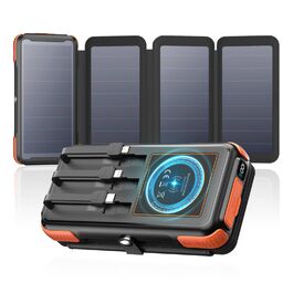 Портативний зарядний пристрій A ADDTOP Solar 25000mAh з сонячною панеллю, 20W, USB-C, 3 кабелі, для кемпінгу та подорожей