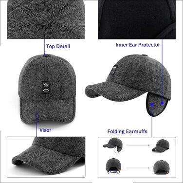 Зимові шапки Gisdanchz 7-7 1/2 з навушниками, унісекс, для роботи та спорту на відкритому повітрі (сірий)