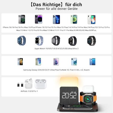 Бездротова зарядна станція 3-в-1 COLSUR для iPhone, Apple Watch, AirPods, 15W, нічна лампа з годинником, чорна