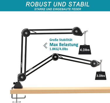 Кріплення для мікрофона на подовжувачі, регульоване, чорне. Сумісне з Blue Yeti, HyperX QuadCast. З адаптером 3/8' - 5/8'.