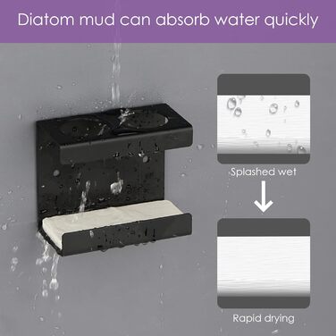 Настінна електрична підставка для зубних щіток, 4 слоти, з мискою з діатоміту, сумісна з AquaSonic, Kingheroes, Oral-B (Чорний)