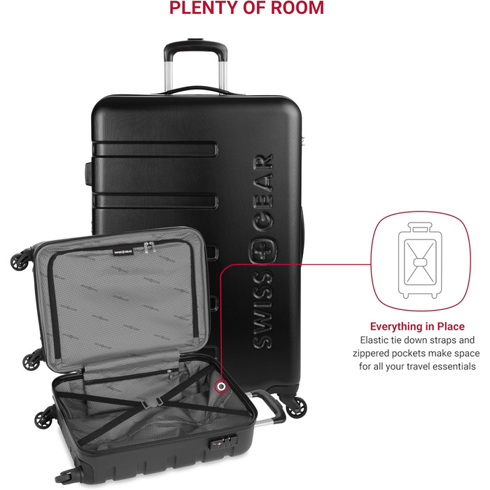 Чемодан SwissGear 7366 з жорстким корпусом та розширюваною конструкцією, з колесами (2 шт., 19/27 дюймів, чорний)