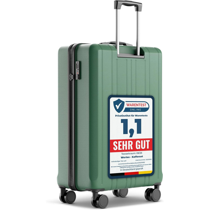 Чемодан великий 100L з TSA замком, жорсткий корпус, подвійні колеса, валіза на колесах (77см, лісовий зелений)