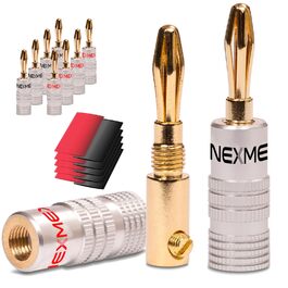 NEXMEX Бананові роз'єми зі збіжкою (10 шт.) позолочені 24K для акустичних кабелів Hi-Fi