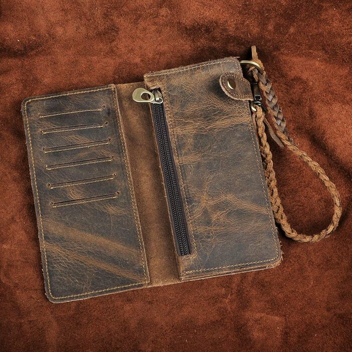 Le'aokuu Men's Genuine Leather Wallet Organizer Double Checkbook Bifold Wallet Pattern Commercial Wallet 3377