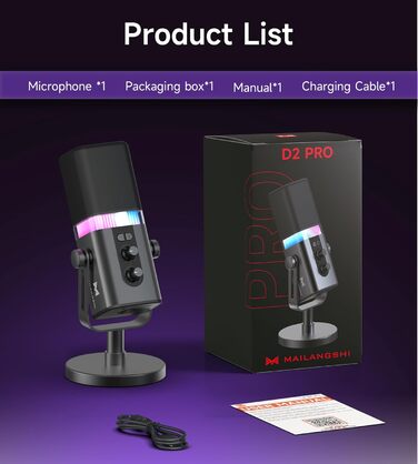 Професійний USB/XLR мікрофон Mailangshi для подкастів, стрімінгу та ігор з RGB підсвіткою та металевим корпусом