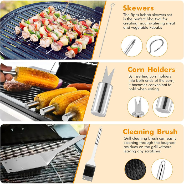 Набір гриль-посуду, нержавіюча сталь, професійний інструмент для гриля, ідеальний подарунок для чоловіків (15 предметів)