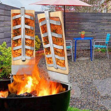 Набір дощок для запікання лосося NAIZY з кедра з тримачем із нержавіючої сталі, 5 рівнів регулювання, для вогнища та гриля, 2 шт.