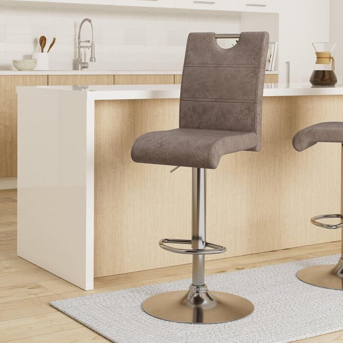 Hela Bar Stools - Miranda Bistro Stools, Faux Leather with Trumpet Base, Adjustable Height (60-82cm), 360° Swivel, 2-Piece Set (Beige)