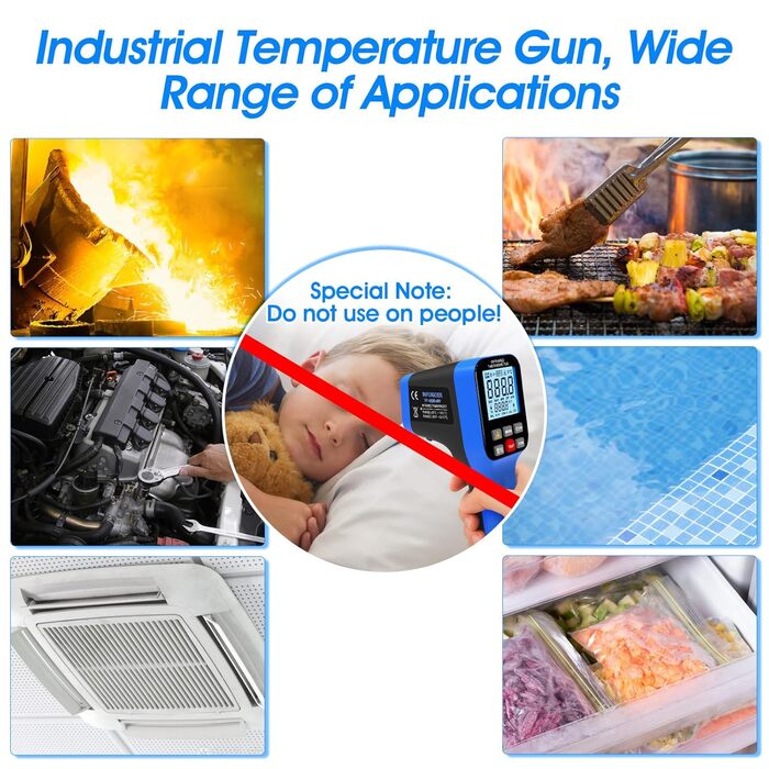 Інфрачервоний термометр 30:1 з лазером та APP, IR термометр -50℃-1600℃, 8-14μm, безконтактний, Max/Min/Avg/DIF, 1600B-APP