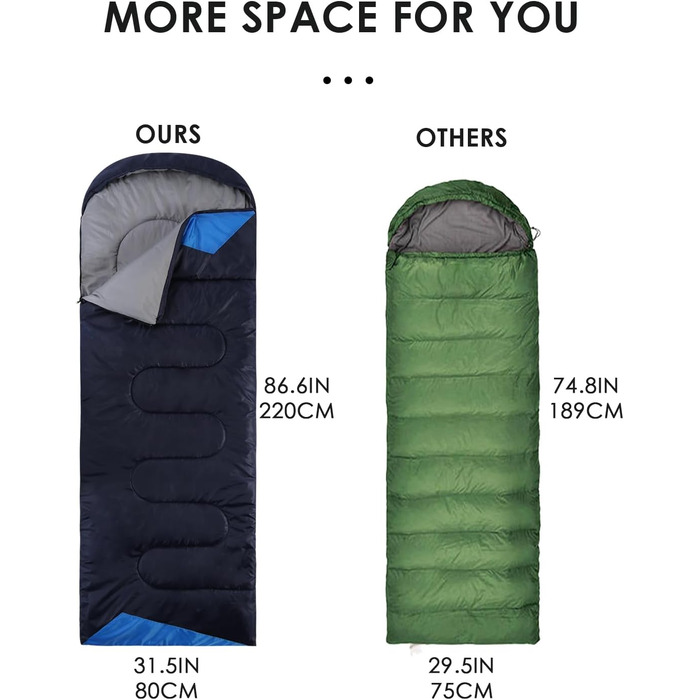 Lightweight Waterproof Sleeping Bag for Adults - Cold Weather Sleeping Bag for Camping, Hiking, and Outdoor Travel | Compression Bag Included