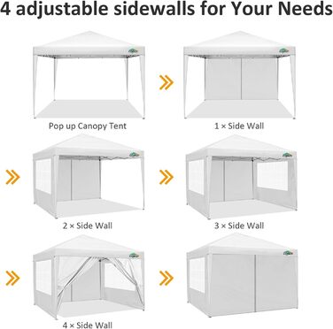 COBIZI Folding Gazebo 3x3 Waterproof Stable Pop Up Gazebo Folding 3x3 with 4 Sidewalls | Waterproof | UV Protection 50+ | Gazebo Party Tent for Garden Party Market Picnic | incl. Bag (White)