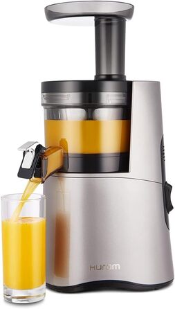 HUROM H-AA Соковижималка шнекова, холодного віджиму, 150 Вт, 500 мл, тиха, BPA Free, напівпрозорий завантажувач, ескімейкер, темно-срібляста
