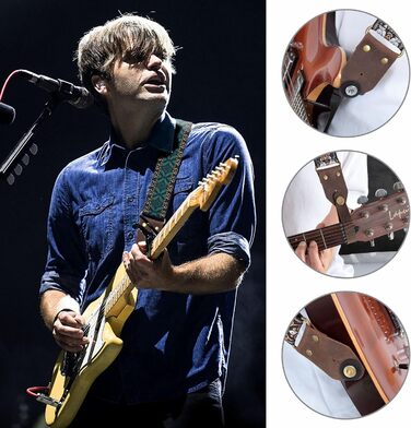 Гітарний ремінь Nefelibata з вишивкою, бавовна з дзеркальним краєм з Crazy Horse шкіри, для бас-гітари, електро- та акустичної, подарунок для дітей та гітаристів (вишивка зелена)