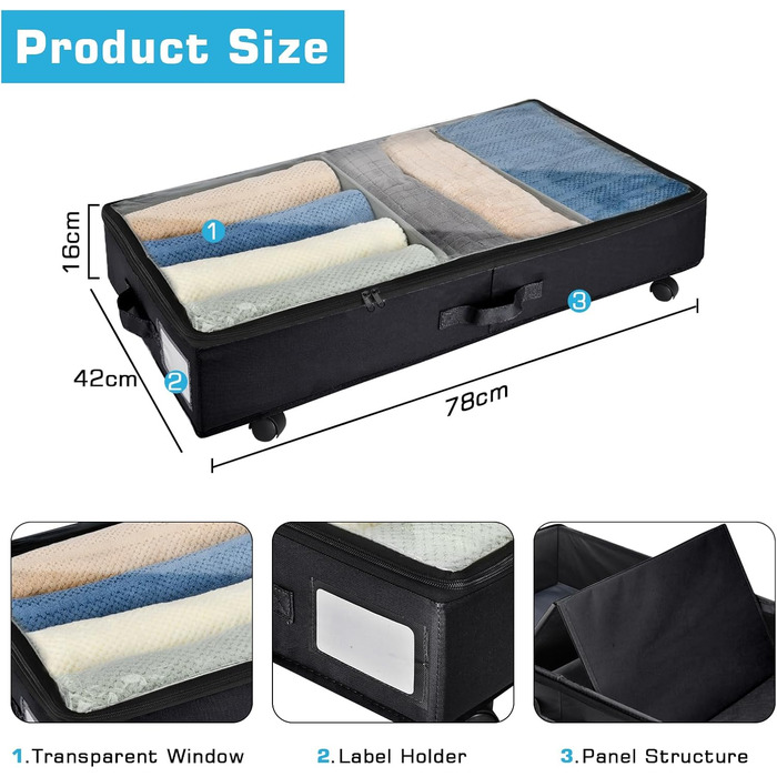 Органайзери для зберігання під ліжком Xtsuen (2 шт.) з металевим каркасом та колесами, велика місткість, для одягу, взуття, ковдр