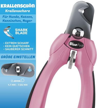 Ножиці для обрізання кігтів BluePet Profi Krallenschere для собак та котів - професійні, регульовані, з напильником, рожеві (M-XL)