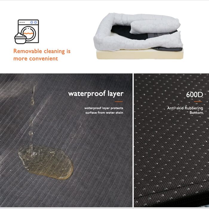 Ортопедичне ліжко для собак BingoPaw XL: велике, зручне, знімний чохол, водонепроникна підстилка, 120x90x25 см