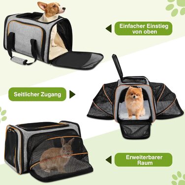 Розширювана переноска для котів та маленьких собак ALLSOPETS, м'яка переноска з 2 розширеннями, знімний флісовий килимок та кишені (сірий & зелений, сірий & помаранчевий)