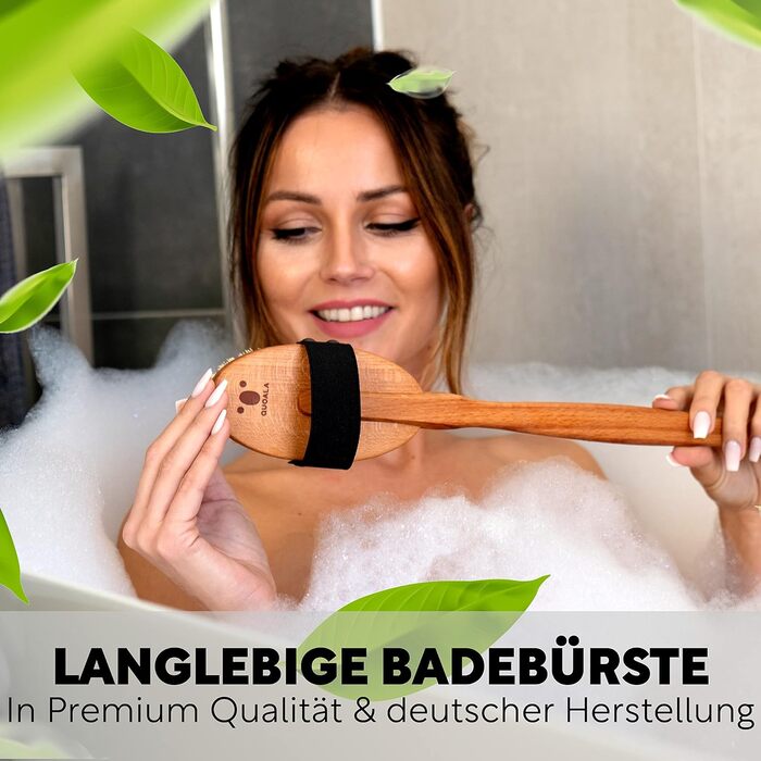 Premium Bath Brush/Body Brush – FSC certified, natural bristles (sisal & horsehair) & cord – body brush with long handle for back, dry & wet brush – 100% Made in Germany (SOFT bristles (bristles made of boar bristles))