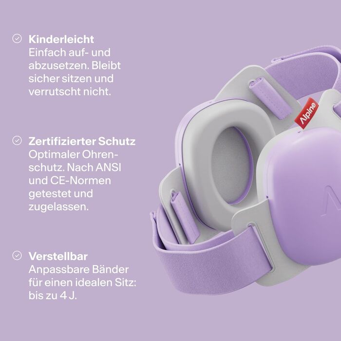 Захисні навушники Alpine Muffy Baby Komfort для дітей до 48 місяців - навушники для захисту від шуму, фіолетовий колір