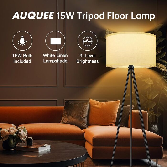 AUQUEE LED торшер для вітальні, спальні, 6W, металевий, з декоравим абажуром та вимикачем на ніжці, ретро, для читання