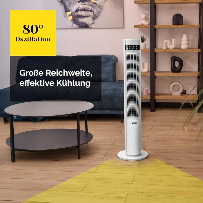 Тихий вентиляторний настільний кулер YOER CoolWhisper TF07W з плазмовим іонізатором, 12 швидкостей, 12 м радіус, таймер 12 год, осциляція 80°, пульт ДУ, білий