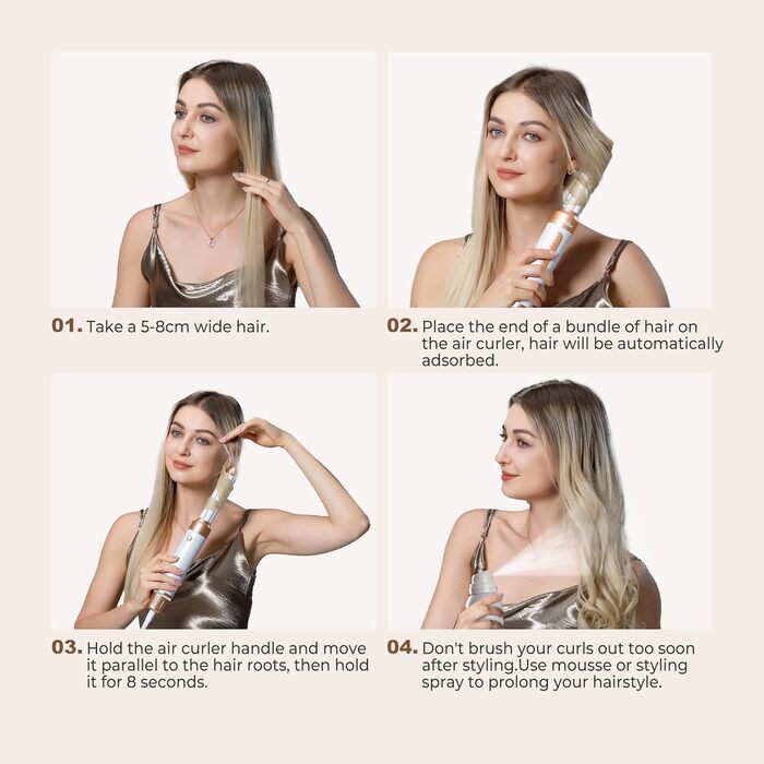 Haarföhn Airstyler UKLISS Pro7 в 1: Набір для укладки волосся з іонізацією, автоматичною локонами, термощіткою та Airflow, білий