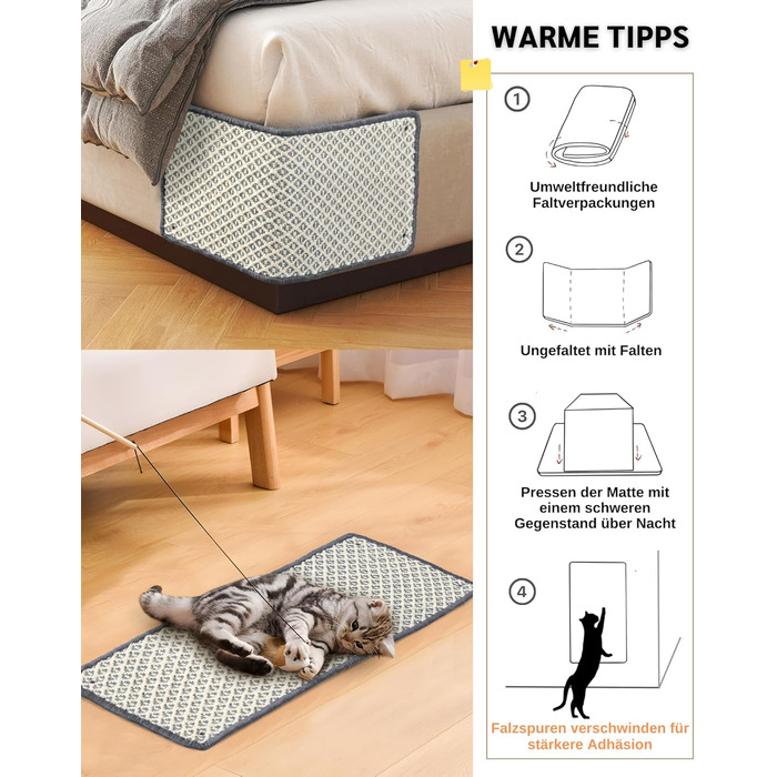 Килимок для котів JanYoo від подряпин, сизаль, 60x25 см (2 шт.) - захист від когтів для меблів