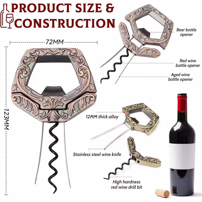 LUCYLANKER Waiter Corkscrew, Aged Wine, Ah So Wine Opener for Vintage Bottles, Two-Prong Corkscrew Remover with Beer Bottle Opener, Waiter Corkscrew, Wine Connoisseur Collector for Opening (Bronze)