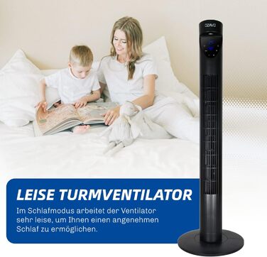 Вентилятор Tower з пультом, LED-дисплеєм та таймером, 3 режими, 70° осциляція, 50 Вт, 97.5 см, Чорний