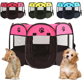 Клітка-забігайлище для цуценят та собак, складана, 73x73x43 см (рожевий+чорний)