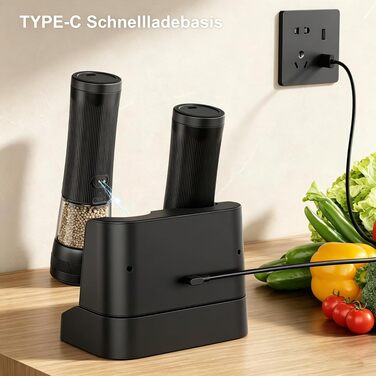 Набір електричних млинків для солі та перцю з USB-зарядною станцією