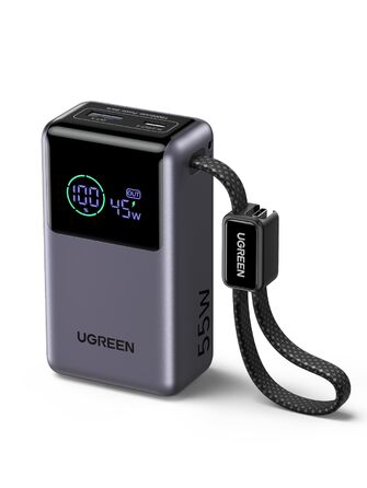 Power Bank UGREEN 10000mAh 55W з вбудованим кабелем, PD 45W, Mi Turbo Charge для Xiaomi, сумісний з iPhone 15/16/17 (Сірий)
