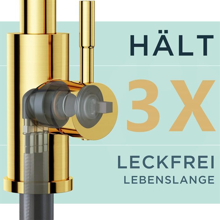 Змішувач для кухні FORIOUS з висувною лійкою та душем, 360° обертання, 2 режими, матовий золотий