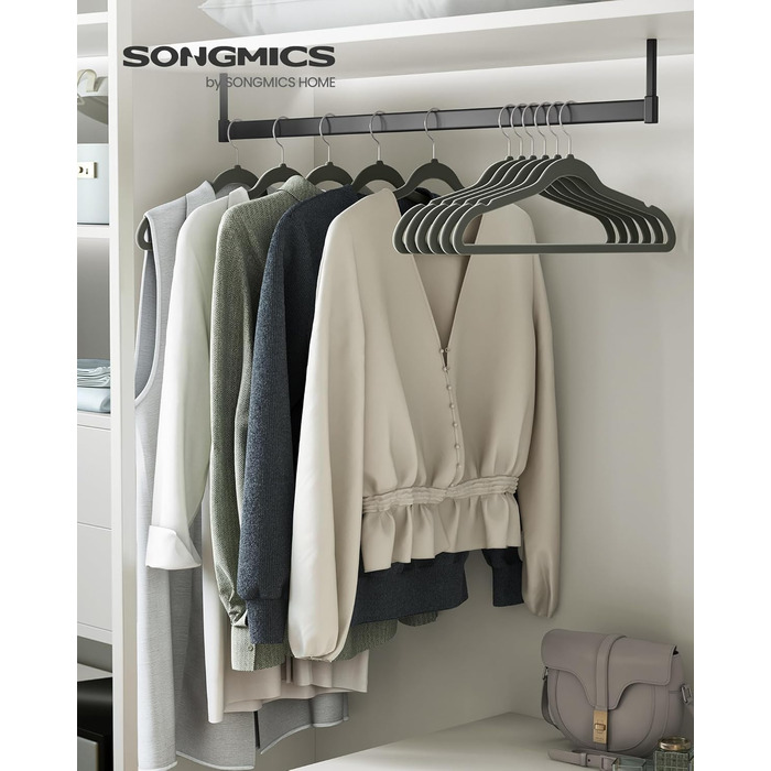Плечики SONGMICS для одягу, 20 шт., велюрові, для сорочок, жакетів, костюмів, 41.5 см, обертовий гачок, сірий
