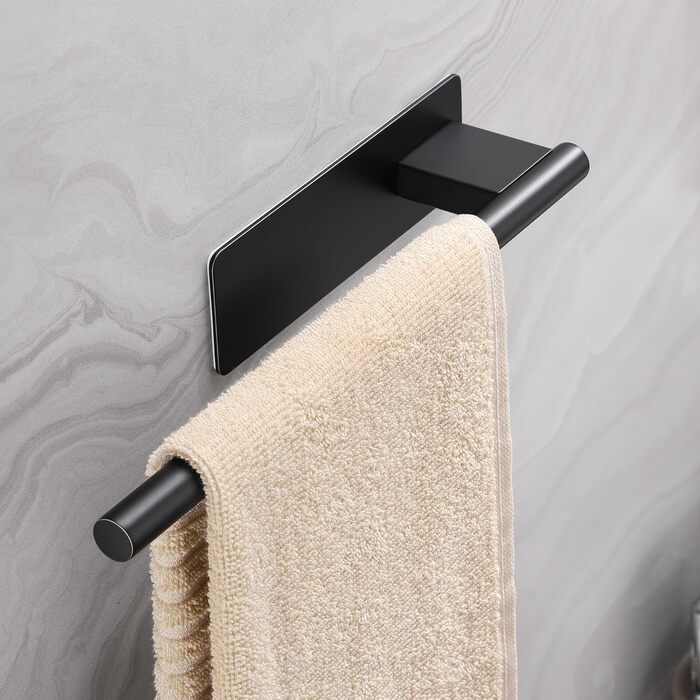Тримач для рушників без свердління, подвійний, 304 нержавіюча сталь, рушник-перекладина з двома підлокотниками, самоклеючий, для гостьових рушників, монтаж на стіну для ванної кімнати та кухні (#8 Чорний)