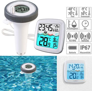 infactory Pool Thermometer: Digital Pond & Pool Thermometer, Radio Receiver, Color LCD, IP67 (Pool Radio Thermometer, Radio Pool Thermometer, Temperature Sensor)