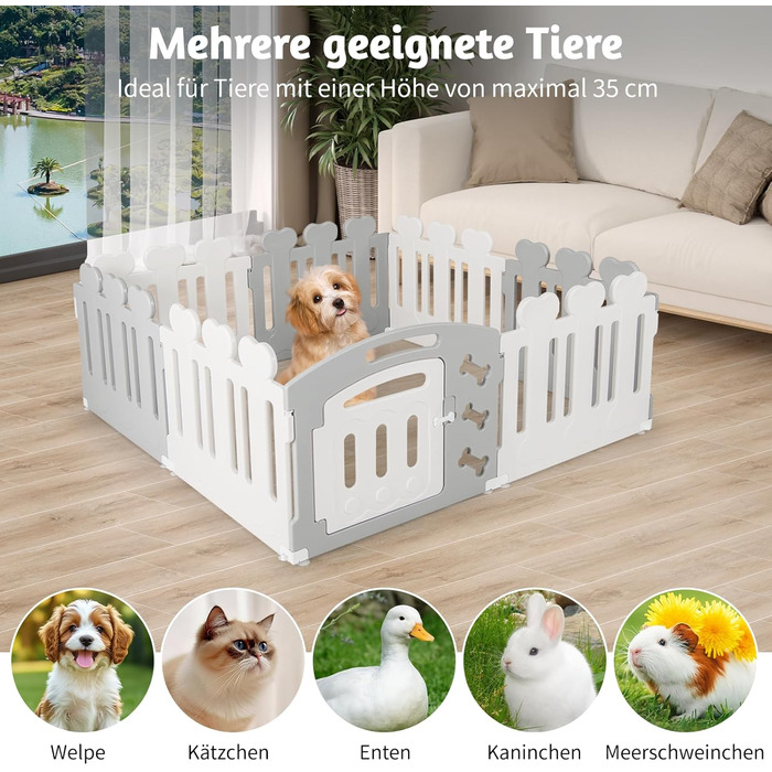 Вольєр для собак Costway 8-панельний, 60 см, з дверцятами, для дому та саду, HDPE пластик, сірий