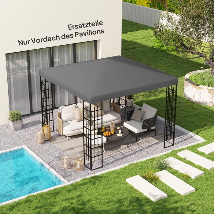 Outsuuny Replacement Canopy for Gazebo 3 x 3 m, Waterproof Gazebo Roof, Replacement Cover for Garden Gazebo, Replacement Parts Made of Oxford Fabric, 370 g/m², Dark Grey | Aosom