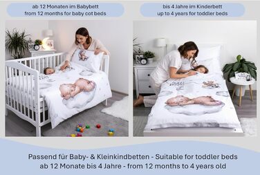 Комплект постільної білизни для дитячого ліжечка: комплект постільної білизни для малюків, постільна білизна для дитячого ліжечка 100x135 см + наволочка 40x60 см з бавовни, сертифікат Öko-Tex Standard, для хлопчиків та дівчаток (ведмедик Тіша)