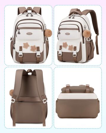 Дитячий рюкзак для дівчаток Kinderrucksack, 18L, 2-7 клас, легкий, з дихаючою спинкою та м'якими лямками, для школи, підлітки 7+ років, колір кавовий