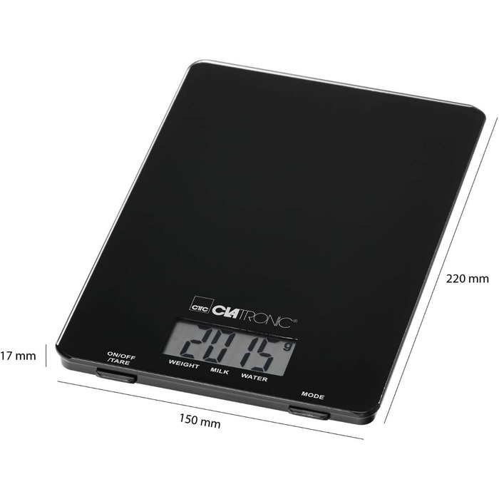 Кухонні ваги Clatronic KW 3626: скло, до 5000 г, тара, LCD-дисплей
