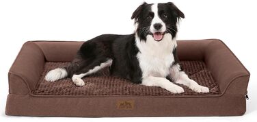 Ортопедичне ліжко для собак маленьких порід, водонепроникне диван-ліжко з бортиками, з підтримуючою піною, зручне ліжко для домашніх тварин з знімним, пральним чохлом, водонепроникний наповнювач, антиковзаюче покриття (107 x 76 x 19 см, Колір: Коричневий)