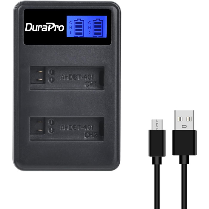 Акумулятор DuraPro 4X 1680mAh + LCD зарядний пристрій Dual USB для GoPro 4 / Hero 4 AHDBT-401
