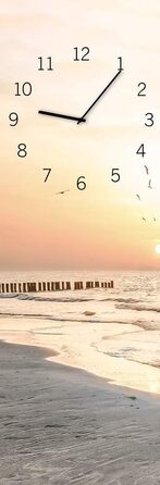 Скляний настінний годинник Beach 20x60 см, безшумний, жовтий, для вітальні, металеві стрілки, сонце, море, виготовлено в ЄС